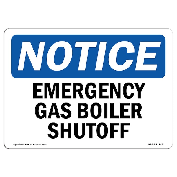 OSHA Notice Sign, 3.5" Height, 5" Width, Emergency Gas Boiler Shutoff Sign, Landscape, 10PK